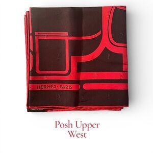 Hermès Red and Brown Silk Scarf